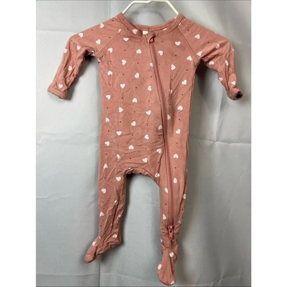 Quincy Mae pink hearts bamboo footie size Newborn